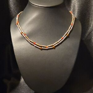 Estate Metal Red & Orange Beaded Necklace Set